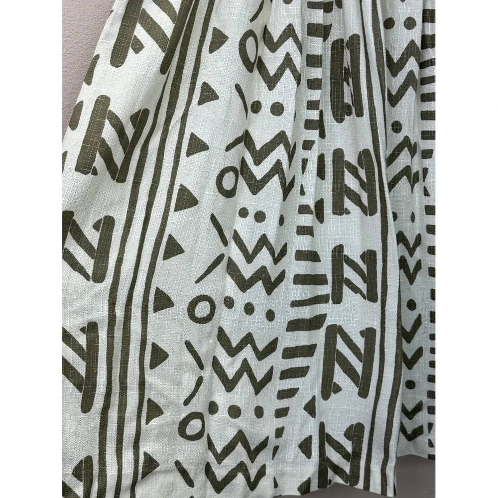 Rumours VTG Tribal Geometric Midi Skirt White Olive Rayon‎ Flax Blend 11/12 USA